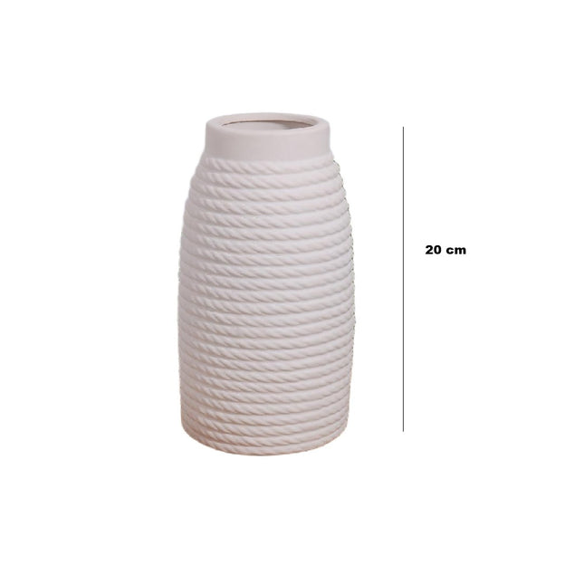 Florero Decorativo de Cerámica Blanca 20 cm – Jarrón Moderno con Textura en Relieve para Flores y Decoración del Hogar  Descripción