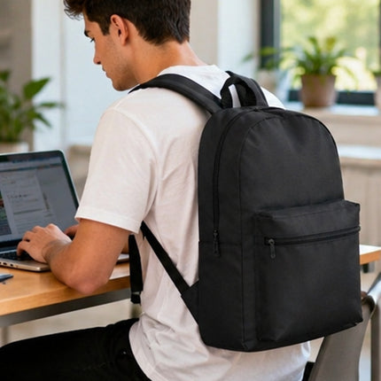 Mochila de Poliéster con Compartimento para Laptop de 15", Bolsa Frontal con Cierre, Tirantes Ajustables y Asa Superior, Ideal para Escuela, Oficina y Viajes  Descripción:
