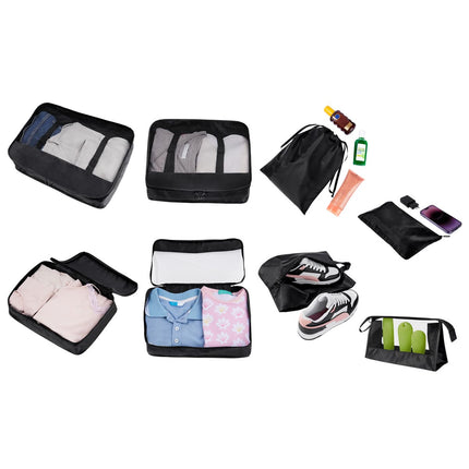 Organizador de Maleta 8 en 1, Bolsas de Viaje con Malla para Ropa, Calzado, Cosméticos y Accesorios, Set de Organizadores con Cierres y Asas para Equipaje, Ideal para Viajes y Vacaciones