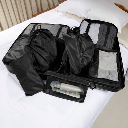 Organizador de Maleta 8 en 1, Bolsas de Viaje con Malla para Ropa, Calzado, Cosméticos y Accesorios, Set de Organizadores con Cierres y Asas para Equipaje, Ideal para Viajes y Vacaciones