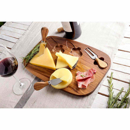 Set de Tabla para Quesos,Accesorios para Degustación de Aperitivos en Madera Natural, Ideal para Botanas, Reuniones y Regalos