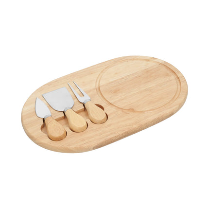 Set de Tabla para Quesos con 2 Cuchillos y 1 Tenedor, Accesorios para Botanas y Aperitivos en Madera Natural, Ideal para Reuniones, Degustaciones y Regalos