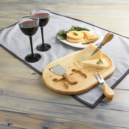 Set de Tabla para Quesos con 2 Cuchillos y 1 Tenedor, Accesorios para Botanas y Aperitivos en Madera Natural, Ideal para Reuniones, Degustaciones y Regalos