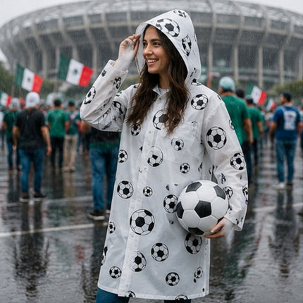 Impermeable Con Diseño De Balones De Soccer, Capucha Y Botones, Ideal Para Lluvia, Eventos Deportivos Y Mundial