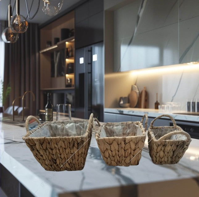 Juego de Canastas Organizadoras de Mimbre, 3 Piezas Canastas para cocina