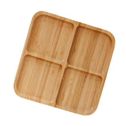 Charola de Madera de Bambú 25 x 25 cm con 4 Compartimentos, Bandeja Organizadora para Botanas, Sushi y Aperitivos