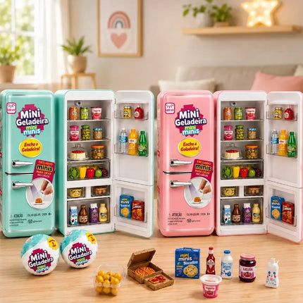 Mini Brands Geladeria en miniatura Rosa, Set de Mini Refrigerador de Juguete para Casa de Juegos