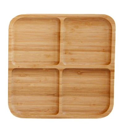 Charola de Madera de Bambú 25 x 25 cm con 4 Compartimentos, Bandeja Organizadora para Botanas, Sushi y Aperitivos
