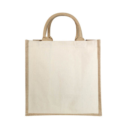 Bolsa de Yute con Fuelle y Asas Redondeadas, Tote Bag de Canvas y Algodón para Compras, Playa, Piscina, Picnic y Uso Diario, Diseño Natural y Resistente, 30 x 30 x 19 cm