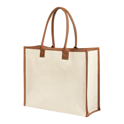 Bolsa de Canvas con Fuelle y Asas de Curpiel, Tote Bag con Broche Magnético y Bolsillo Interior, Diseño Sofisticado y Elegante para Uso Diario, Compras y Trabajo