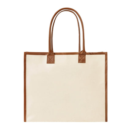 Bolsa de Canvas con Fuelle y Asas de Curpiel, Tote Bag con Broche Magnético y Bolsillo Interior, Diseño Sofisticado y Elegante para Uso Diario, Compras y Trabajo