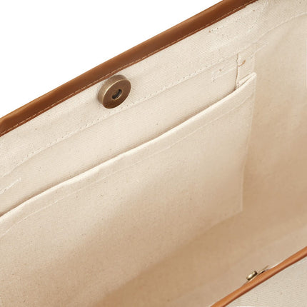 Bolsa de Canvas con Fuelle y Asas de Curpiel, Tote Bag con Broche Magnético y Bolsillo Interior, Diseño Sofisticado y Elegante para Uso Diario, Compras y Trabajo