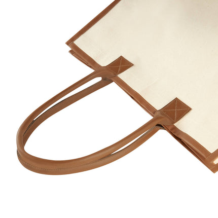 Bolsa de Canvas con Fuelle y Asas de Curpiel, Tote Bag con Broche Magnético y Bolsillo Interior, Diseño Sofisticado y Elegante para Uso Diario, Compras y Trabajo