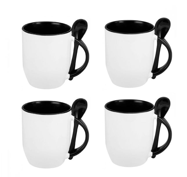 4 Tazas para sublimar exterior blanco e interior de color Negro.