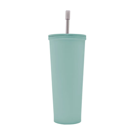 Vaso de  Acero inoxidable con tapa y popote metalico TMPS 149