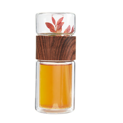 Termo de Vidrio de Doble Pared con Infusor de Acero Inoxidable, Tapa de Rosca Antiderrames, para Té, Café y Bebidas Calientes o Frías