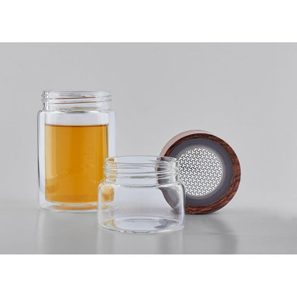 Termo de Vidrio de Doble Pared con Infusor de Acero Inoxidable, Tapa de Rosca Antiderrames, para Té, Café y Bebidas Calientes o Frías