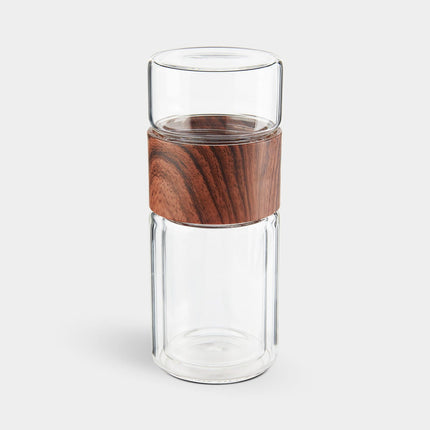 Termo de Vidrio de Doble Pared con Infusor de Acero Inoxidable, Tapa de Rosca Antiderrames, para Té, Café y Bebidas Calientes o Frías