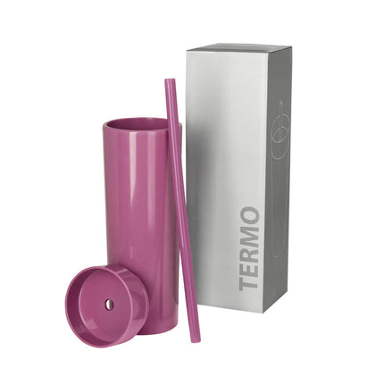 Termo de Doble Pared de Plástico con Tapa de Cierre a Presión, Termo Reutilizable de 450 ml para Bebidas Frías o Calientes, Diseño Práctico y Portátil, 6 x 21 cm