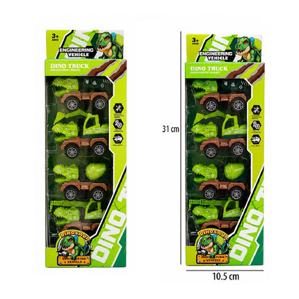 Set 4 Carros de Construcción Dinosaurio | Camiones de Juguete con Fricción para Niños 3+ Años