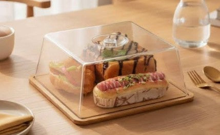 Panera de Bambú 30x30x13cm con Tapa Transparente, Recipiente para Pan con Cubierta Protectora, Ideal para Conservar, Almacenar y Servir Pan