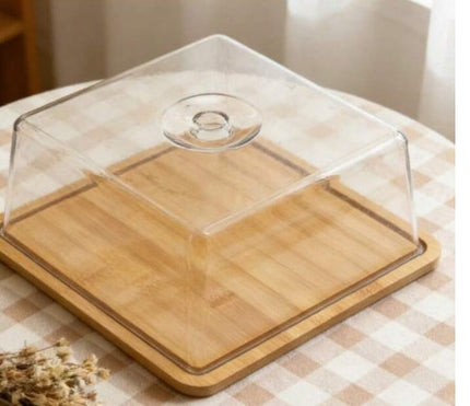 Panera de Bambú 20x20x10cm con Tapa Transparente, Recipiente para Pan con Cubierta Protectora, Ideal para Conservar, Almacenar y Servir Pan